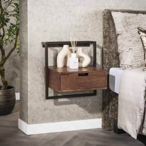 Zwevend Nachtkastje Industrieel Naomi Acaciahout 1 Lade Drift Brown