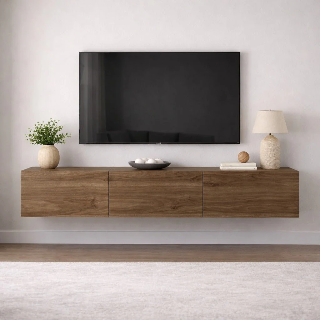 Zwevend TV Meubel Walnoot Melamine -  150x30 cm - West - Afbeelding 2